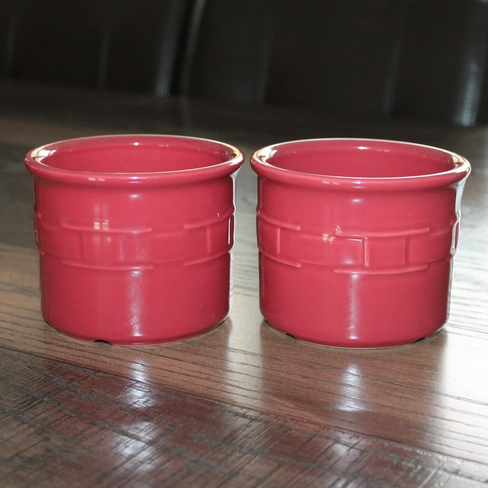 Longaberger Pottery Crock Set Paprika Maroon Woven Traditions Vitrified USA
